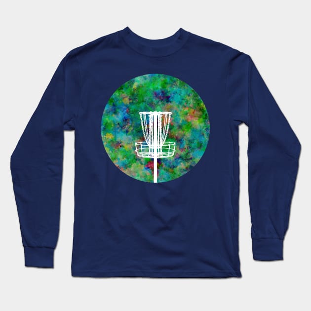 Colorful Disc Golf Basket Long Sleeve T-Shirt by perkinsdesigns